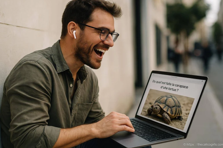 Homme souriant avec ordinateur portable tortue