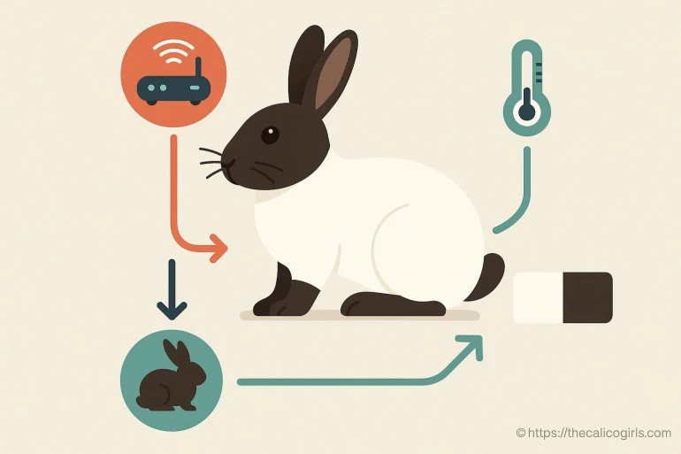 Illustration lapin connecté température et wifi
