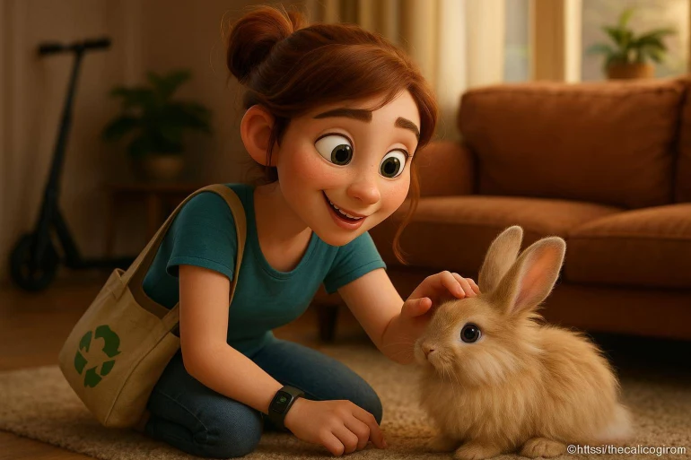 Fille souriante caressant un lapin