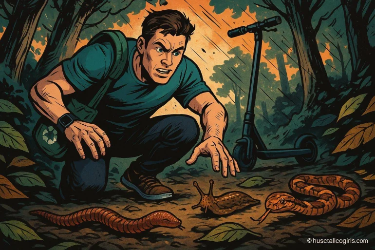 Homme surpris face à serpent et limace