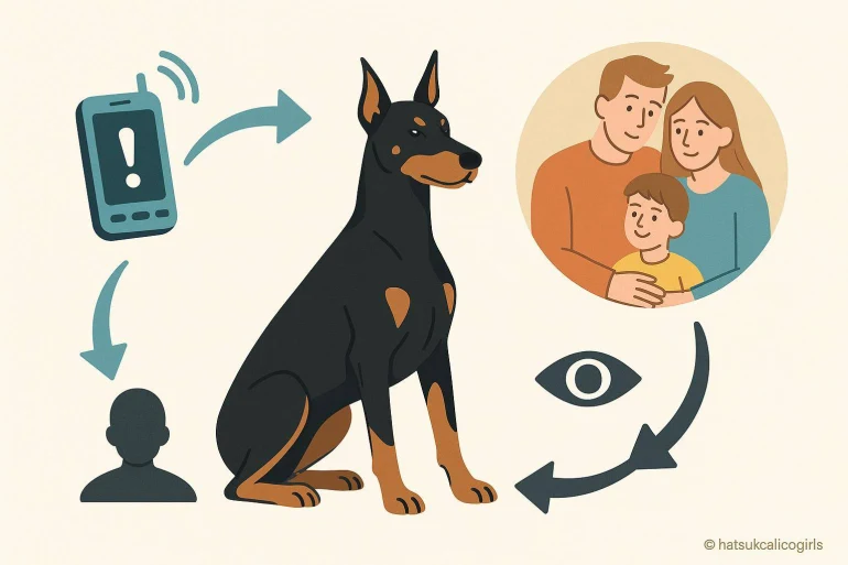 Chien de garde vigilant et famille protégée