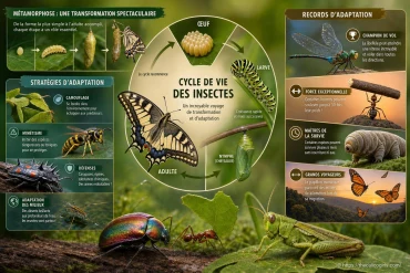 Cycle de vie des insectes : comprendre la métamorphose, stratégies et records d’adaptation