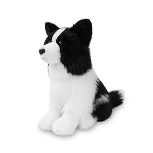 AMOSIJOY Border Collie Peluche,Peluche Réaliste Noir et Blan