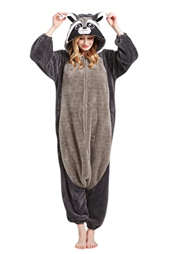 Grenouillère Unisexe Adulte Raton Laveur Gris, Pyjama Animal, Halloween Cosplay Grenouillère Homewear, Vêtements de Nuit Costume Anime