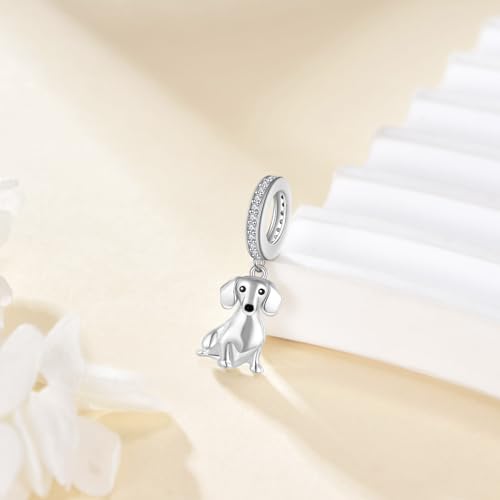 DAYLINLOVE Breloque teckel S925 en argent sterling 925 perle