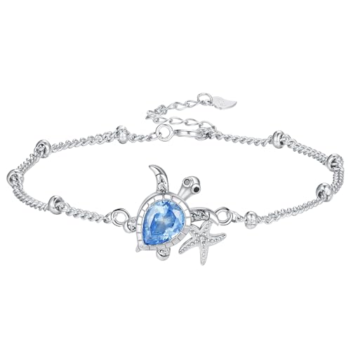 Hifeeled Bracelet Tortue Argent 925 Femmes Bracelet étoile d