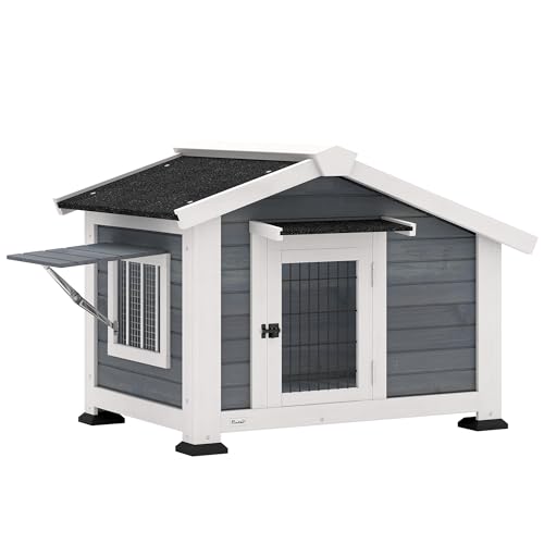 PawHut Niche pour Chien Extérieur en Bois avec Plancher Amov