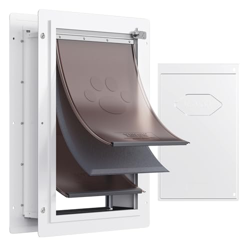 VEVOR Chatière Murale, Porte pour Chien et Chat avec Cadre en Métal de 236 x 335 mm, avec Serrure et Système à 3 Volets, Résistante aux Intempéries, pour Animaux de Compagnie, Blanc, Taille S