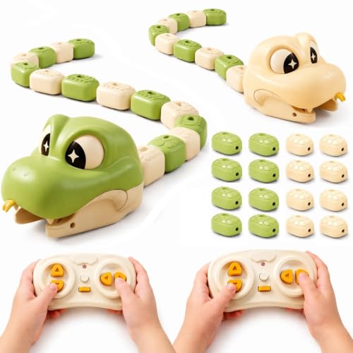 WANWEN Magnetic Snake Game Eating Itself, Jouet Serpent Télécommandé Magnétique pour Enfants, Jeu du Serpent interactif avec Son et Lumière, Compétition Familiale Parent-Enfant (Vert + Beige)