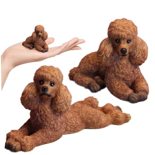 Hotainoys Lot de 2 Statues de Caniche en résine Marron Clair