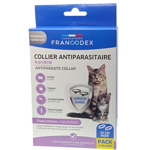 Francodex - Colliers Antiparasitaire Icaridine X2 Noir pour