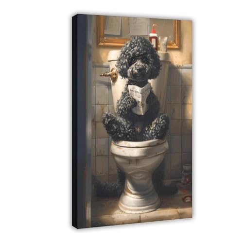 Caniche noir sur toile pour salle de bain, chambre à coucher