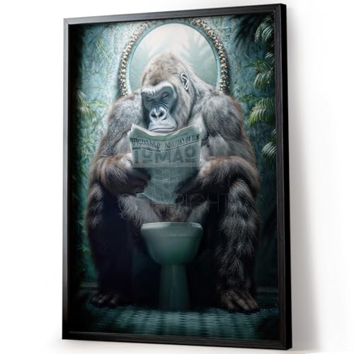 Poster Gorille aux WC lisant son journal (Cadre Non Fourni) 