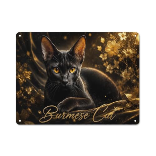Burmese Cat Portrait Plaque Métal Murale 30x40cm