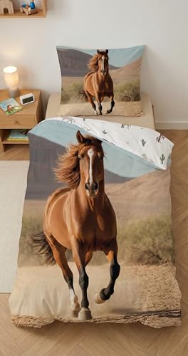 BrandMac Parure de lit Cheval - Évasion Sauvage 100% Coton, 