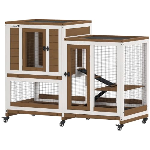 PawHut Clapier Lapin Intérieur sur roulettes Bois 110 x 50 x