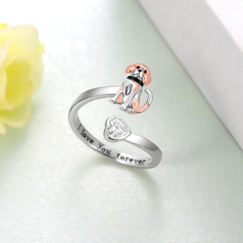 Bague Beagle en argent sterling S925 Bague ouverte avec chie