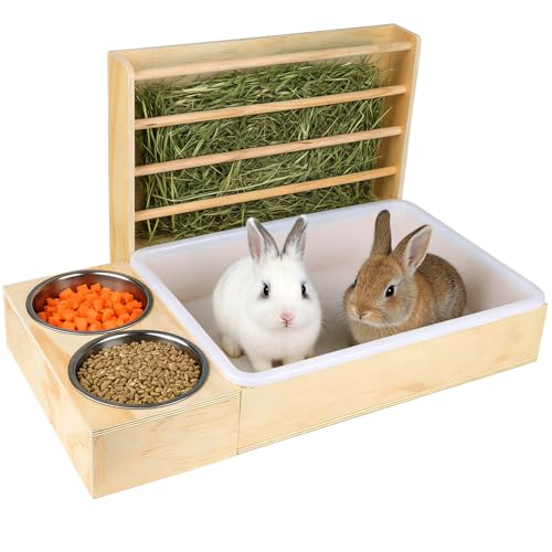 Mangeoire à foin 3 en 1 pour lapin avec bac à litière et bol