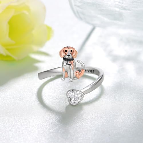 Bague Beagle en argent sterling S925 Bague ouverte avec chie