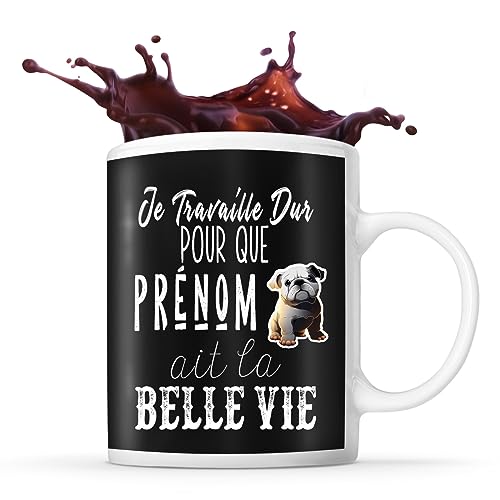 Planetee Tasse Bouledogue Anglais Je travaille dur Prénom No