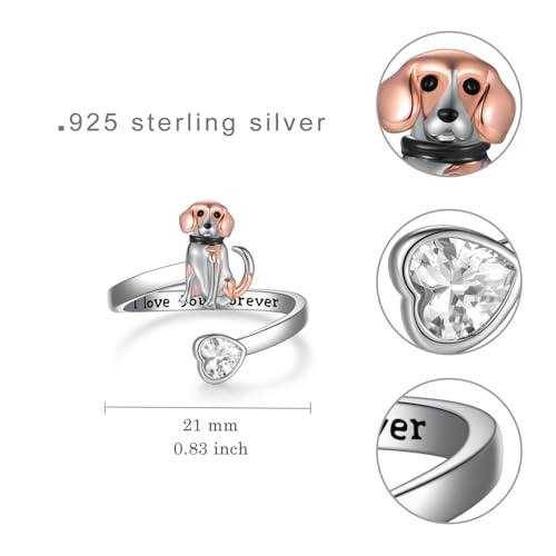 Bague Beagle en argent sterling S925 Bague ouverte avec chie