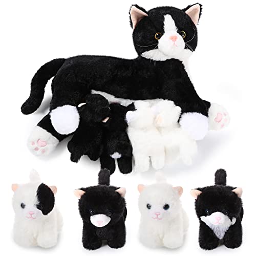 Skylety Animal en Peluche Chat Nourricier avec Chatons en Pe