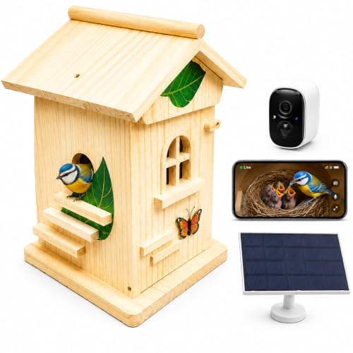 Nichoir avec Caméra 2K, Maison à Oiseaux Solaire avec Alerte