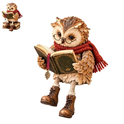 Chouette Decorative, Figurine de Chouette Lectrice avec Lune