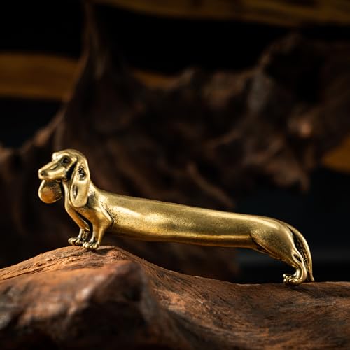 CHOVY Miniature vintage en laiton massif - Décoration de bureau délicate teckel pour les amateurs d'animaux de compagnie - Objet de collection exquis et décoration d'intérieur (Teckel)