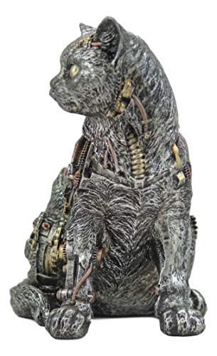 Ebros Gift Statuette de chat cyborg félin avec mécanisme pei