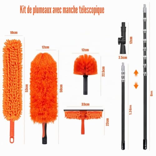 Tête de Loup Télescopique 8m Fibre de Carbone - Balai Toile
