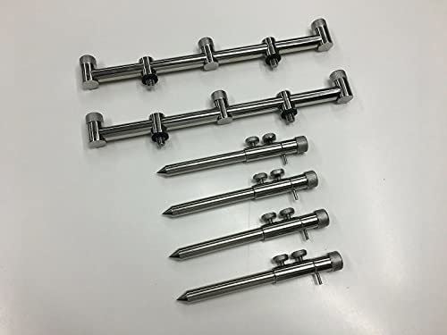 TMC 2 x 3 cannes Buzz Bar en acier inoxydable 4 x 15-25 cm double vis pour pêche à la carpe et pêche à la ligne