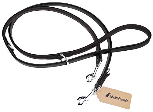 Schnüffelfreunde Laisse Chien Cuir - Laisse en Cuir Marron pour Chiens - Laisse de Dressage 3 Positions (230 cm, Noir)