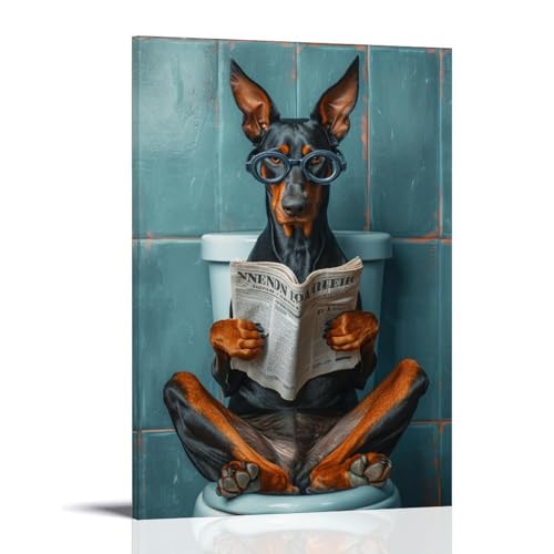 Impression sur toile représentant un chien Dobermann assis s