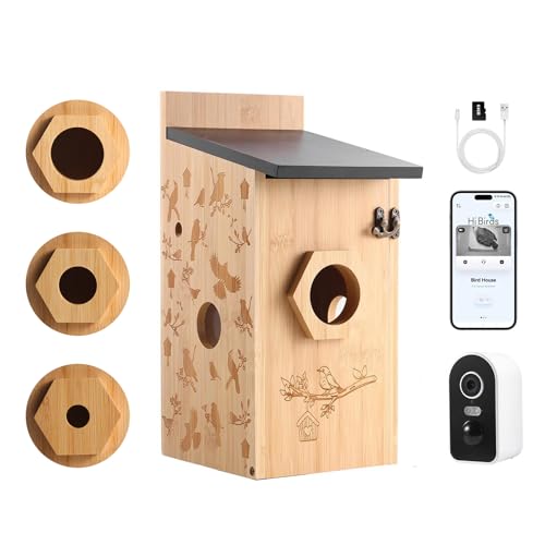 Cabane Oiseaux Exterieur avec Caméra 4MP, Nichoir Mesange Ré