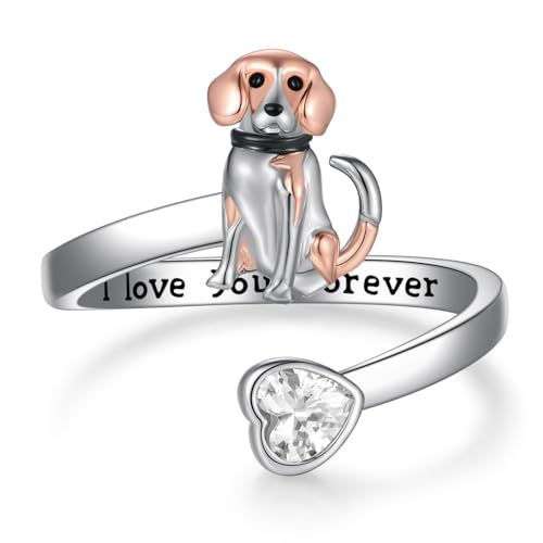 Bague Beagle en argent sterling S925 Bague ouverte avec chie