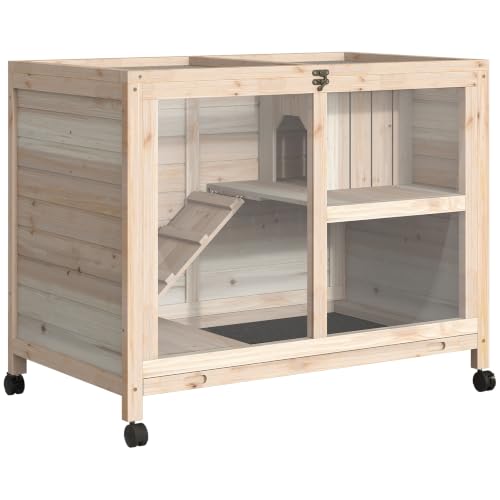 PawHut Cage à Lapin sur roulettes 2 Étages 91,5 x 53,3 x 73 