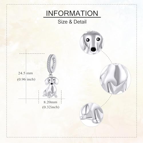 DAYLINLOVE Breloque teckel S925 en argent sterling 925 perle