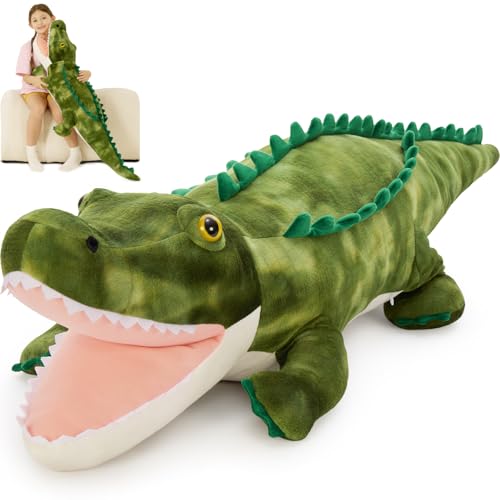 MorisMos Grand crocodile en peluche de 130 cm - Jouet géant réaliste en forme de crocodile - Cadeau pour enfant de 3 à 5 ans - Décoration d'anniversaire