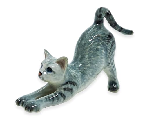 WitnyStore Petite figurine de chat tigré gris à poil court e
