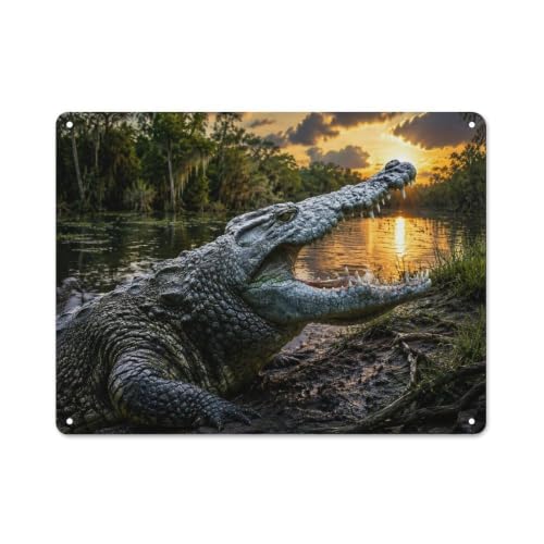 Crocodile with Open Mouth Plaque Métal Décorative 30x40cm