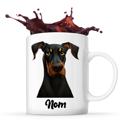 Planetee Tasse Dobermann style Cartoon Prénom Nom Personnali