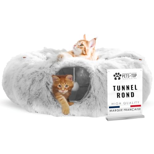 One PETS-TOP Tunnel Chat Rond XXL en Peluche Douce (Gris Per