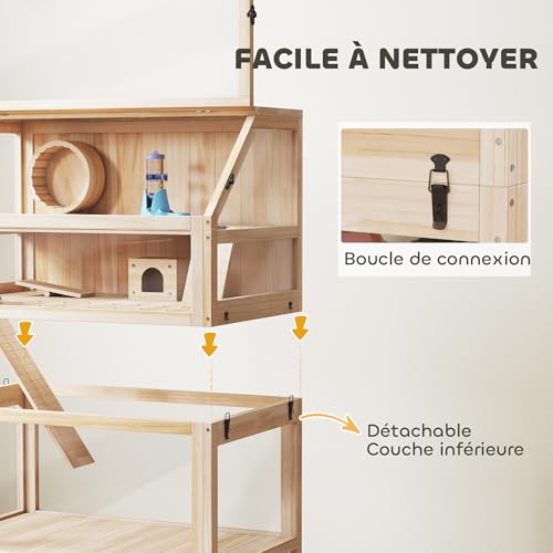 PawHut Cage pour Hamster en Bois XXL - Habitat pour Rongeur 