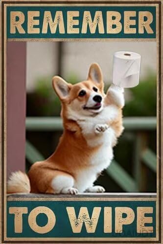 Plaque Métal NOubliez Pas DEssuyer Le Chien Corgi Panneau Dé