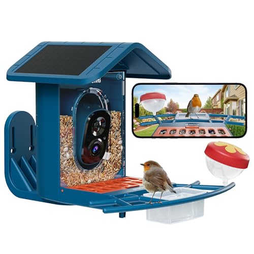 Mangeoire oiseaux extérieur avec caméra 2K, reconnaissance IA des espèces via application, solaire, WiFi 2,4/5 GHz, vision nocturne, notifications instantanées