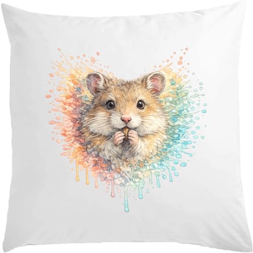 Coussin hamster avec fond coloré blanc 40 x 40 cm avec rembo