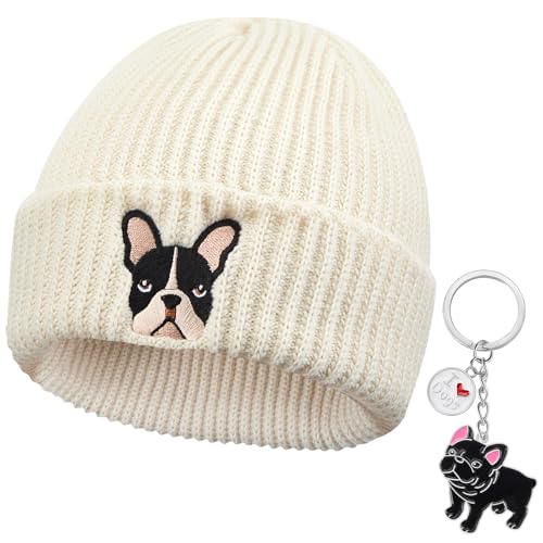 Geyoga Bouledogue Français Bonnet Unisexe Brodé et Porte-Clé