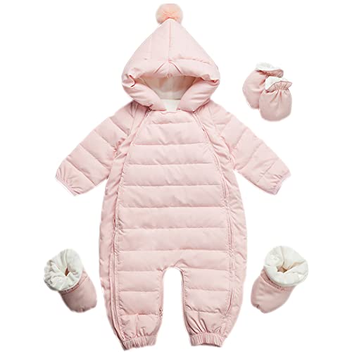 amropi Combinaison de Neige Bébé avec Gants et Chaussons Fille Garçon Manteau à Capuche Jumpsuit Rose,3-6 mois