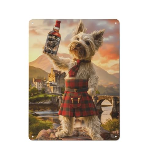 Plaque En Métal Scottish Terrier Whiskey Kilt Castle 40x30cm